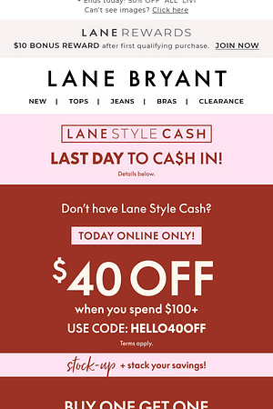 Today only! Combine $40 OFF $100 w. BOGO 50% OFF