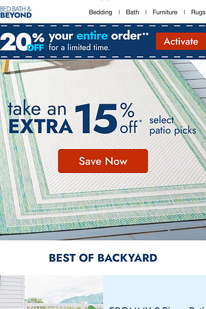 Take an extra 15% off patio picks* 🌳