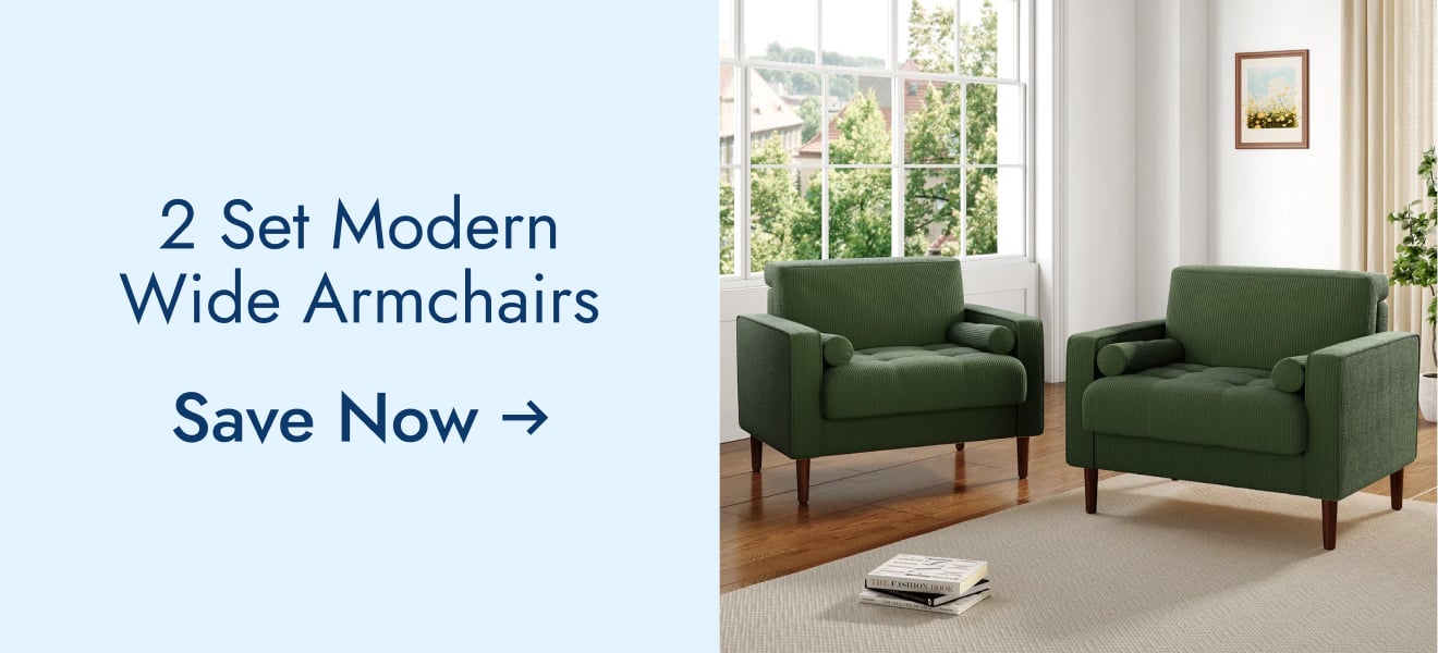 2 Set Modern Wide Armchair Corduroy Accent Chairs