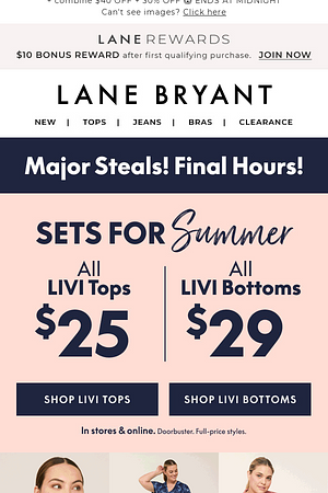 FNL HRS! $25 LIVI tops + $29 LIVI bottoms + $39 swim