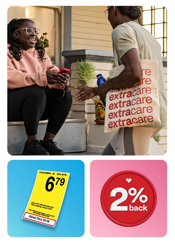 Member with an ExtraCare® bag enjoys saving with sale prices and 2% back in ExtraBucks Rewards®  at CVS®