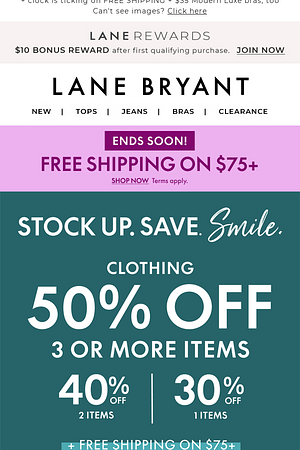 50% OFF 3 or more items…while it lasts!