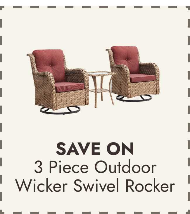 3 Piece Outdoor Wicker Swivel Rocker with Cushion & Table