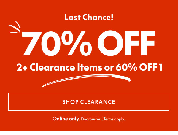 70% Off 2+ Clearance Items or 60% Off 1 Item