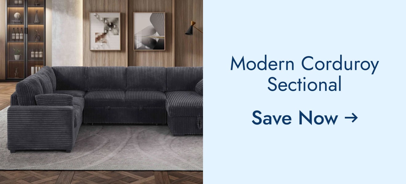 Modern Corduroy Sectional With Storage Chaise Lounge