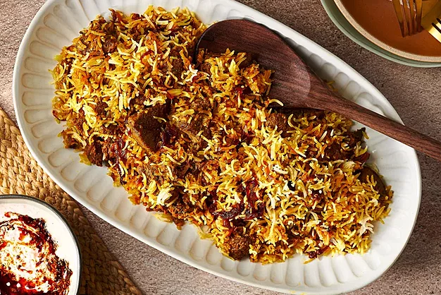 Lamb Biryani With Yogurt and Caramelized Onions