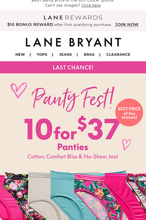 SHOW'S OVER! 10/$37 panties has *minutes* left