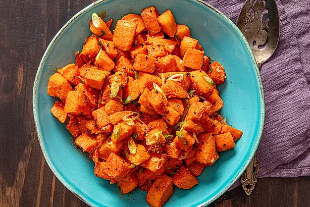 Miso Scallion Roasted Sweet Potatoes