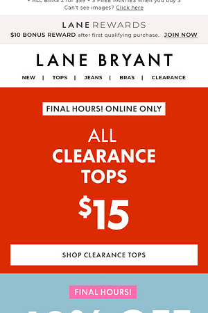 FNL HRS! $15 clearance tops + 40% OFF need-now faves