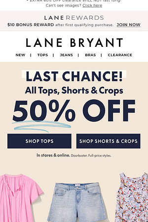 LAST CALL! 50% OFF TOPS & SHORTS IS OVE…