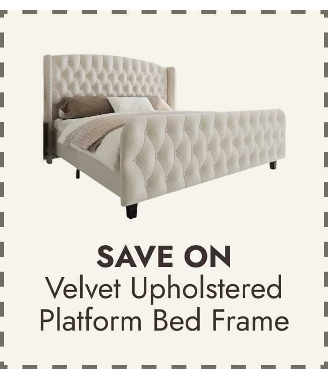 Velvet Upholstered Platform Bed Frame, with Deep Button Tufted Wingback Headboard