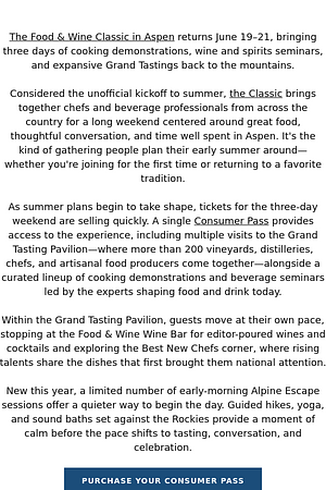 The 2026 Food & Wine Classic in Aspen, June 19–21