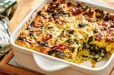 Bacon, Cheese, and Kale Strata