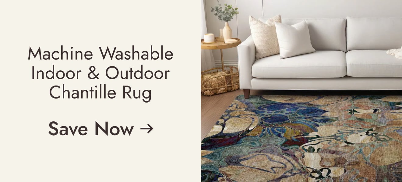 Machine Washable Indoor/ Outdoor Modern Floral Chantille Rug